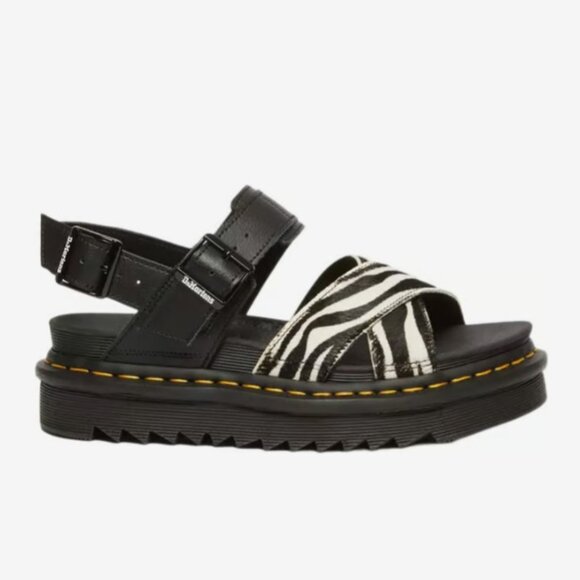 Dr. Martens Voss II Hydro Leather Sandals -  Zebra Hair On and Black Athena - Picture 13 of 13